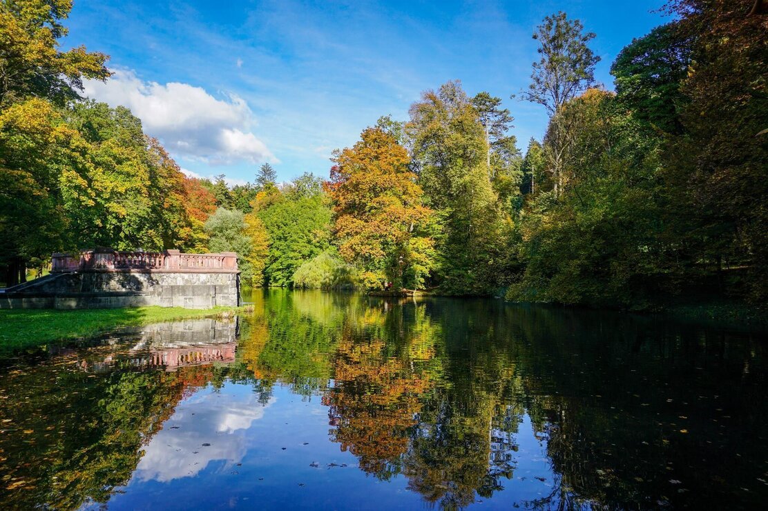 Schlosspark Matzen Teich Herbst