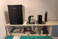 Refrigirator, tea pot, coffee machine, tableware