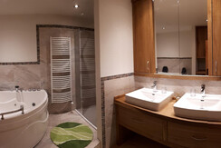 Rainfall shower and double washbasin